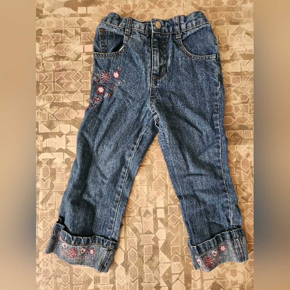 Faded Glory Girl's 3T Floral Embroidered Jeans
